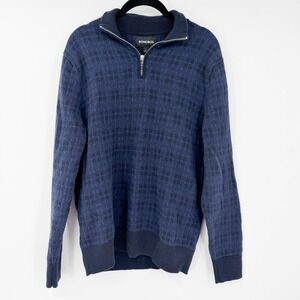 Bonobos Mens Blue Houndstooth Cotton Cashmere‎ Quarter Zip Sweater Pullover M